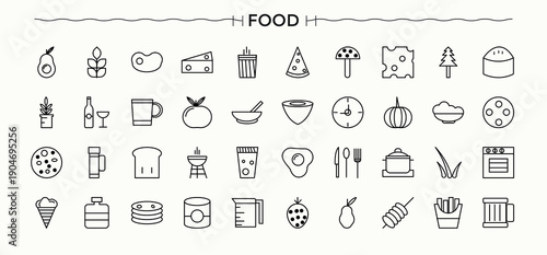 Set of Food line icon. Contain linear sign lunch, drink, eat, breakfast, meal and more. Web icons pack. Breakfast icon collection. Editable stroke. Vector collection.