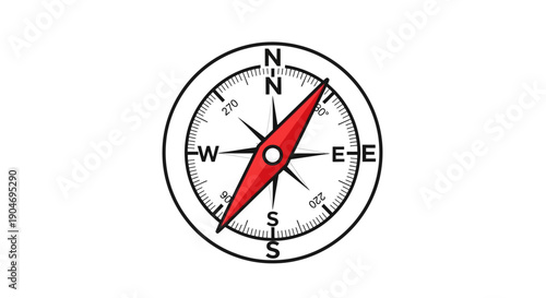 A simple red and black compass on a white background.