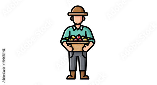 Farmer holding a basket of fresh fruits.