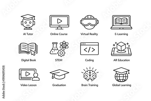 Icons representing digital education and technology tools