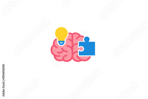 Brain shows light bulb and puzzle piece to represent thinking and problem solving during creative processes in a learning environment