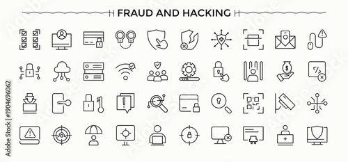 Fraud icon set. Included corruption, illegal, criminal, crime, laundering and more. Corruption related icon set. Outline icons pack. Vector illustration.