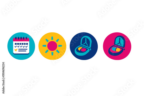 Daily health schedule with sun and pills to remind individuals about medication and wellness routines