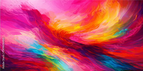 Vivid abstract watercolor background with colorful paint swirls and water drops creates a psychedelic fractal texture featuring a rainbow spectrum of light and surreal motion art