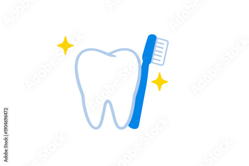 Tooth and toothbrush illustration with sparkles representing dental care on a bright background