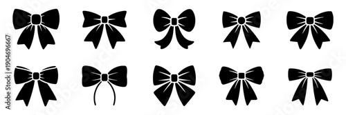 Bows set with various styles and designs for decorative purposes and fashion accessories featuring black, white, elegant with simple and formal elements for casual, ribbon projects, clean composition
