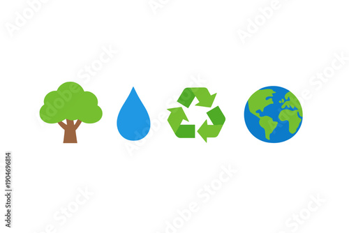 Symbols representing nature, water, recycling, and Earth show the importance of environmental care and protection in sustainability efforts for everyone