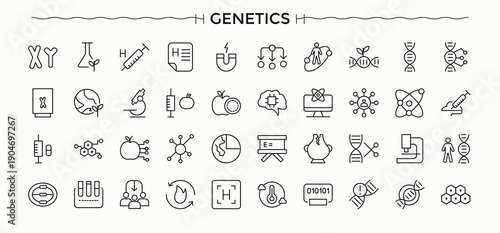 Genetic Engineering icon set. Lab minimal icons collection. Vector icons collection. Gene icon set in linear style. Pixel perfect. Editable stroke.