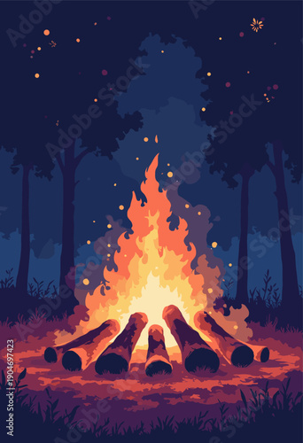 bonfire wood cow dung cakes Holika Dahan glowing orange against dark night sky Traditional ritual