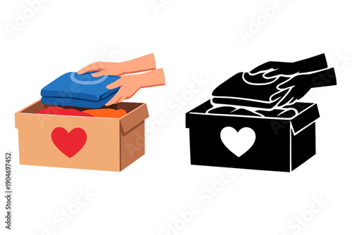 People add folded clothes to a donation box in a community effort to support those in need during the weekend