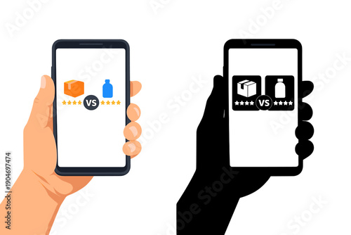 Comparison of two products using a mobile phone with ratings displayed during a shopping decision process at home in the evening