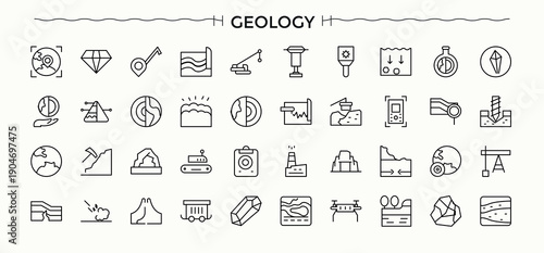 Geology icon. Modern vector illustration. Editable vector art. Mining icon collection. Contain linear symbols earth, geological, geography and more.