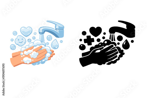 Hands washing with soap under running water at a sink, showing the importance of hand hygiene for health and cleanliness in daily life