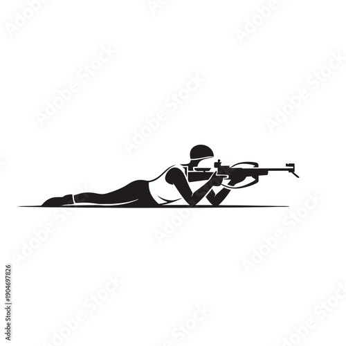 Silhouette of a prone sniper aiming with rifle in a stark display of military precision.