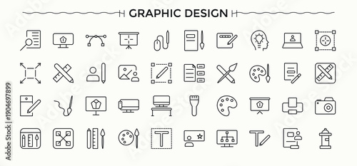 Graphic Design modern icon set. Related to creative, creativity, design, designer, illustration and more. Creativity icon. Line icons with editable stroke. Signs for web and mobile app.