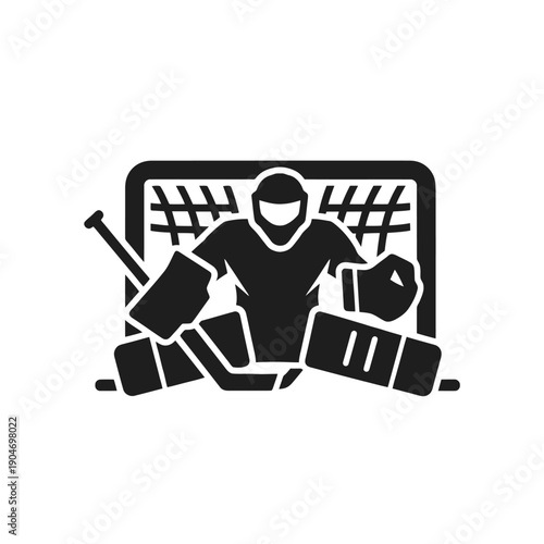 Intense hockey action scene with goalie defending the net during a fast game.