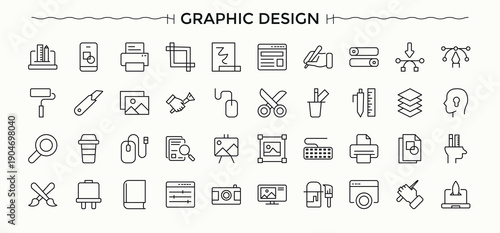 Graphic Design icon collection. Minimalist icons collection. Includes thin line symbols tool, drawing, art, graphic, creative. Editable vector art. Design icon set.