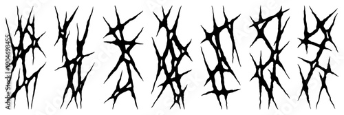 Graphic neo tribal shape asset pack. Hand drawn gothic or tattoo figures in vector for design template, poster, sticker. Isolated black elements on white background