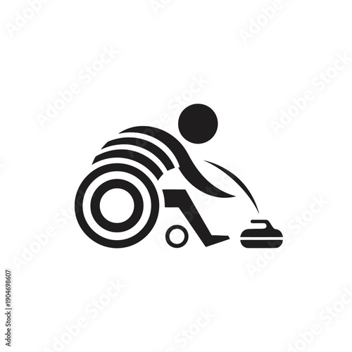 Icon of wheelchair athlete playing sport with ball in motion.