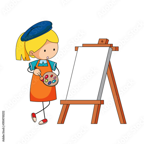 little girl painting on easel