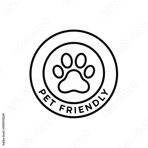 Pet friendly sign with paw print logo for hotels and accommodations