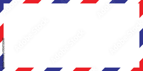 Airmail Envelope frame images with strips. International vintage letter border. Retro air mail postcard with blue and red stripes.  Empty classic postal frame. Vector illustration