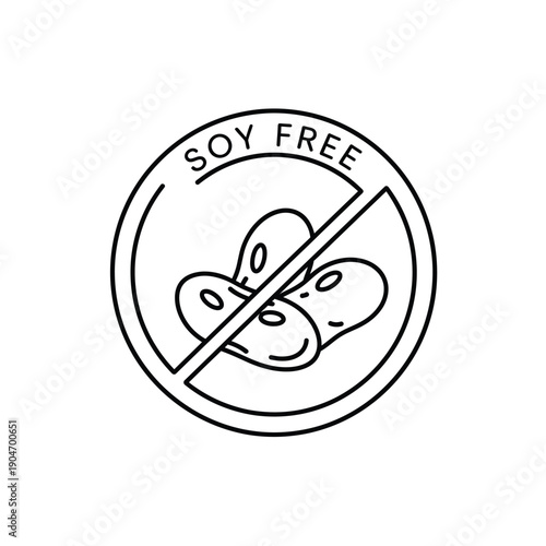 Soy free food label with prohibited soybeans icon in circle