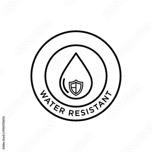 Water Resistant Logo Label Icon Design with Shield and Droplet Symbol  Waterproof Sign