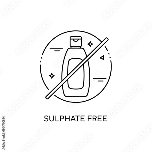 Sulfate free shampoo bottle icon with line through  no sulphate symbol