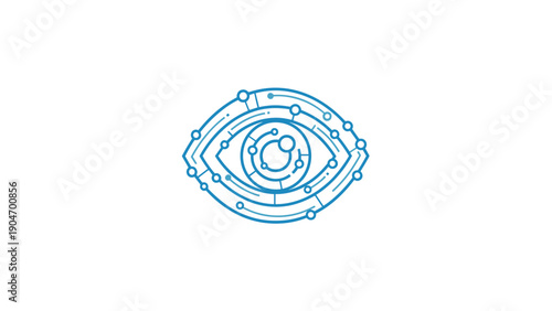 Abstract Digital Eye Icon with Circuitry and Stars