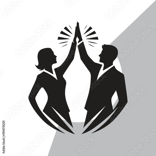 Teamwork silhouettes high-five. business people high-five each other