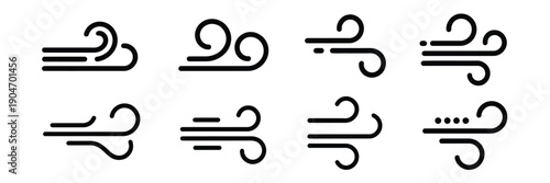 Wind blow line icon set, fresh cloud air speed symbol, wind blow air line sign, windy weather symbol for top ranked weather