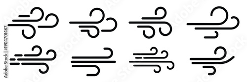 Wind blow line icon set, fresh cloud air speed symbol, wind blow air line sign, windy weather symbol for ranked weather graphics