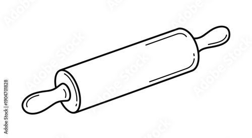 Simple black and white line art illustration of a traditional wooden rolling pin used for baking and cooking today.