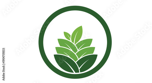 Green leaves arranged in a circular logo design representing nature, growth, and environmental sustainability now.