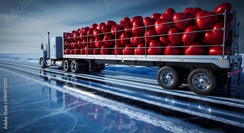 Valentine's day truckload of red roses for lovers on a cold winter day