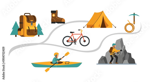 Camping Gear and Outdoor Activity Icons.