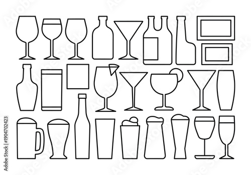 Vector illustration showcasing a varied collection of drinkware and bottles.