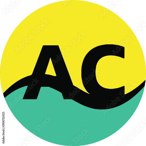 Logo with yellow circle and green wave featuring ac silhouette