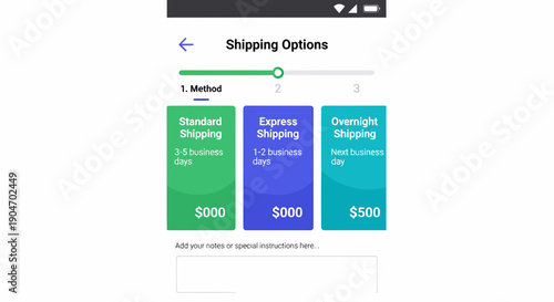 App Interface Displaying Different Shipping Options With Varying Costs