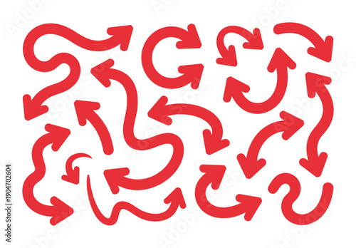 Collection of red arrows in a vector design pointing in various directions.