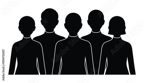 Silhouette of five people standing side by side in a vector illustration.