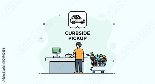 Curbside Pickup Illustration With Groceries And Online Shopping
