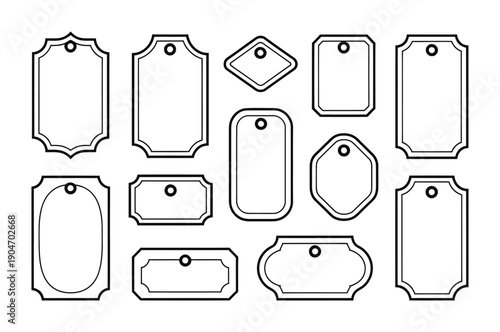 Variety of blank label tags in different shapes displayed in this vector illustration