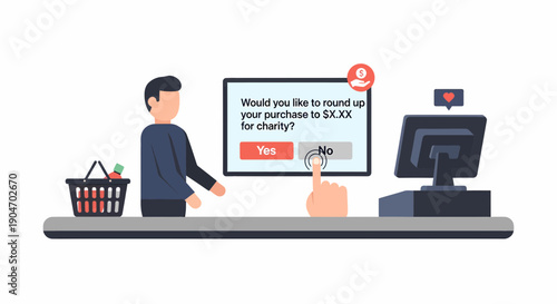Customer Deciding To Donate To Charity At Checkout Counter