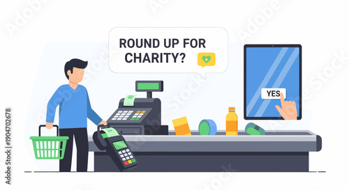 Customer Approving Charitable Donation at Checkout with Modern Technology