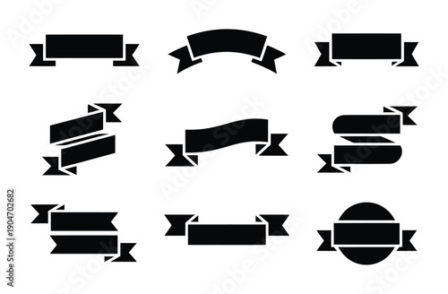 Collection of black vector ribbons and banners in various shapes and designs