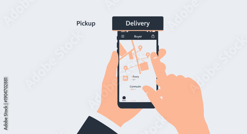 Illustrative Hand Holding Smartphone For Delivery App Navigation
