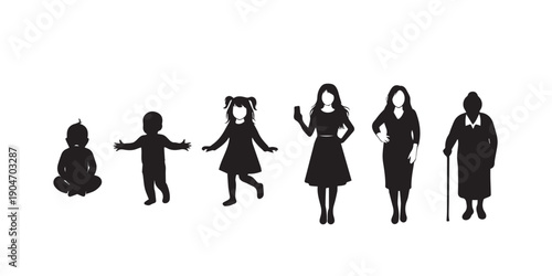 Life stages of a woman from childhood to old age