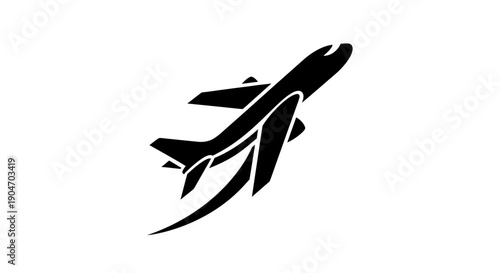 Dynamic Airplane Taking Off or Ascending Silhouette, isolated white background